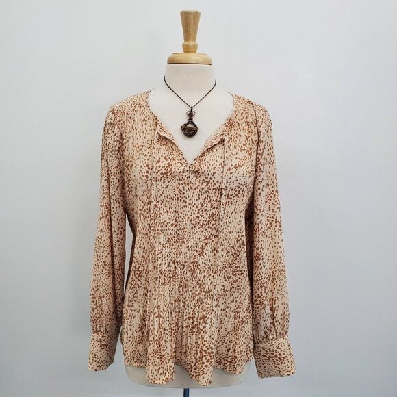 Simply Vera Vera Wang Womens Pleated Split Neck Top Blouse Plus Size 2XL Beige - Picture 1 of 15